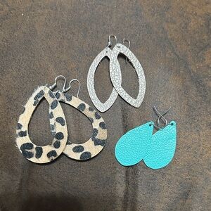 Leopard Print and Teal Teardrop Earrings Set